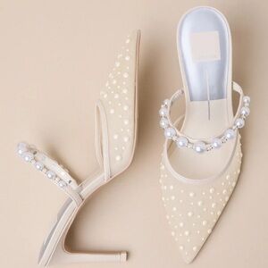 Katik Ivory Mesh Pearl Pointed-Toe Mule Pumps
